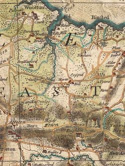 Detail of Isle of Wight Estates area from: Map of Hampshire surveyed by Isaac Taylor, engraved by R Benning, published 1759.