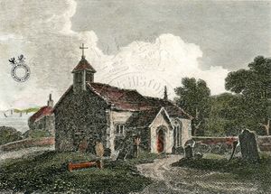 Binstead Church, engraved by J Greig from a drawing by T Hassell for the Antiquarian Itinerary (1815-18). Binstead Lodge can be glimpsed beyond.